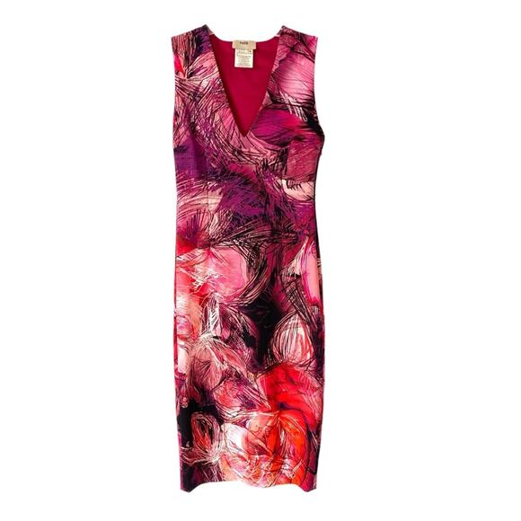 Fuzzi Pink Fuchsia V-Neck Abstract Floral Dress size small Sheath - Picture 2 of 7